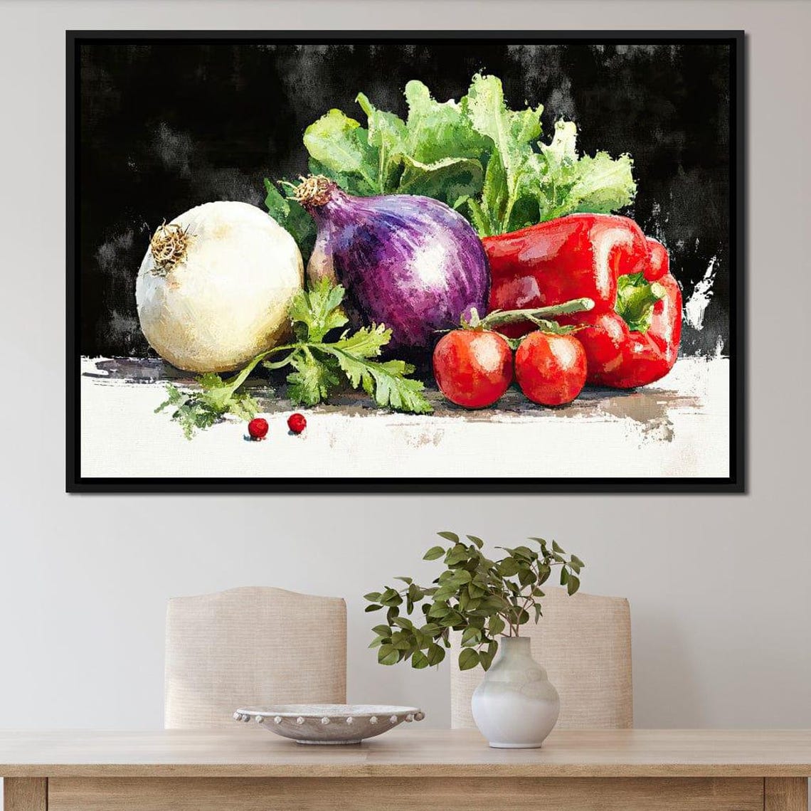 Watercolor Vegetable Still Life Onion Pepper Tomato Dark Rustic Art - Image 3