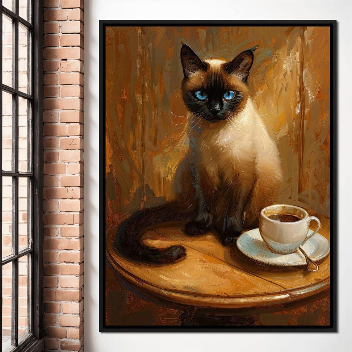Siamese Cat Coffee Cup Cozy Portrait Blue Eyes Relaxed Wall Art - Image 4