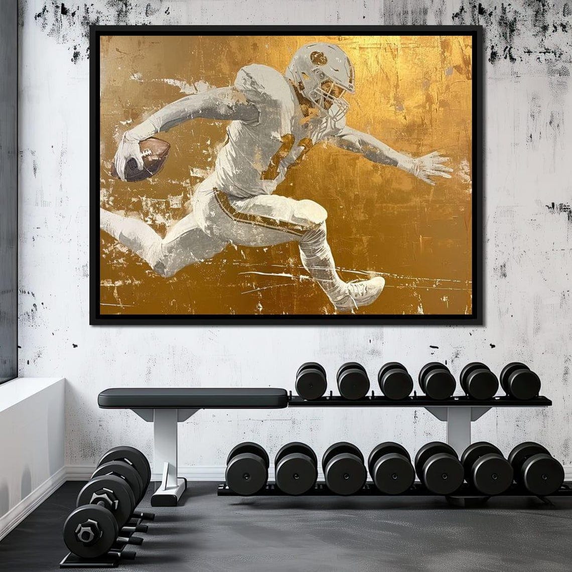 Football Player Running Ball Gold White Textured Dynamic Sports Print - Image 4