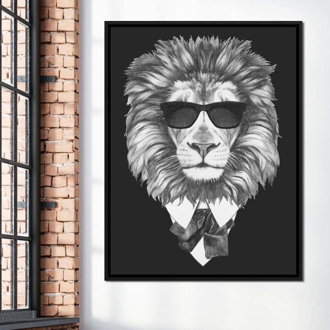 Lion In Sunglasses And Tie Pencil Sketch Black Cool Gentleman Animal Wall Poster