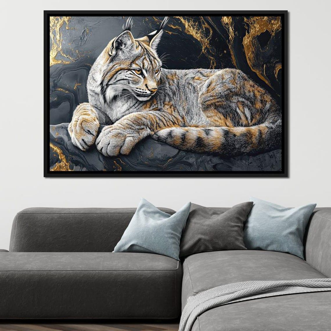 Resting Lynx Gold Marble Wildcat Detailed Elegant Wildlife Art Poster - Image 4