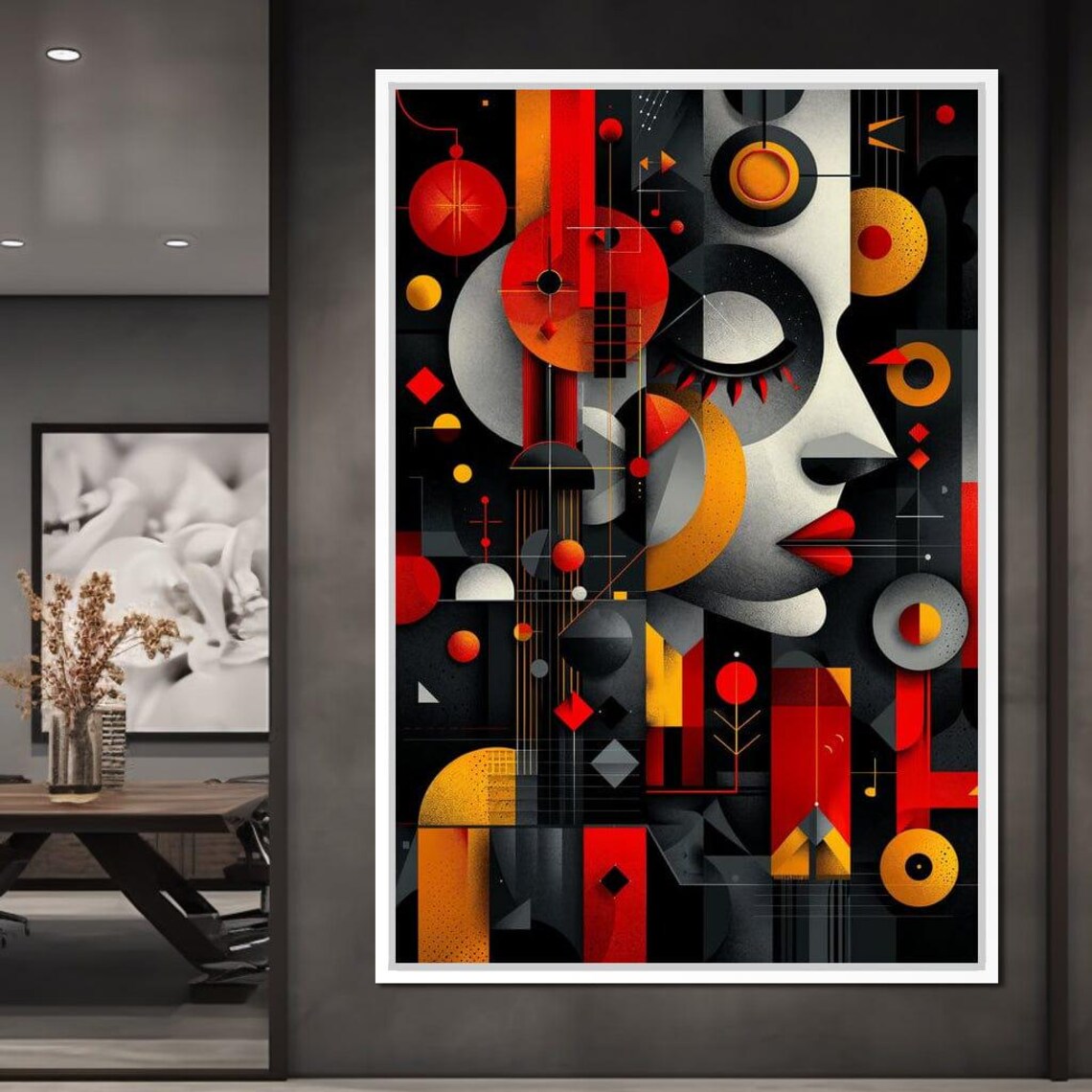 Abstract Geometric Woman Profile Red Black Gold Modern Wall Art Poster - Image 2