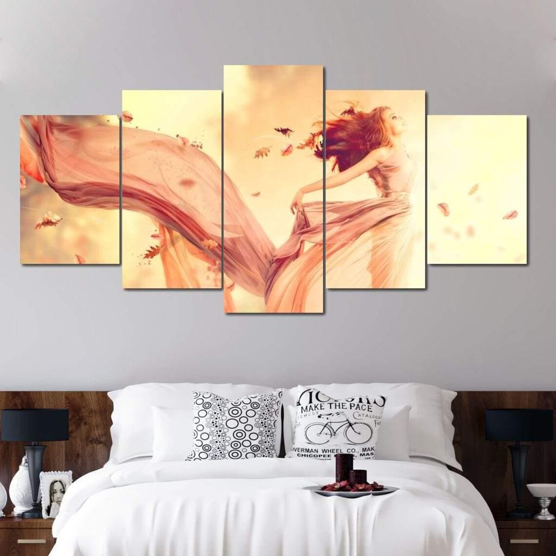 Golden Autumn Fairy Five Panel Wall Art Woman In Flowing Dress Poster