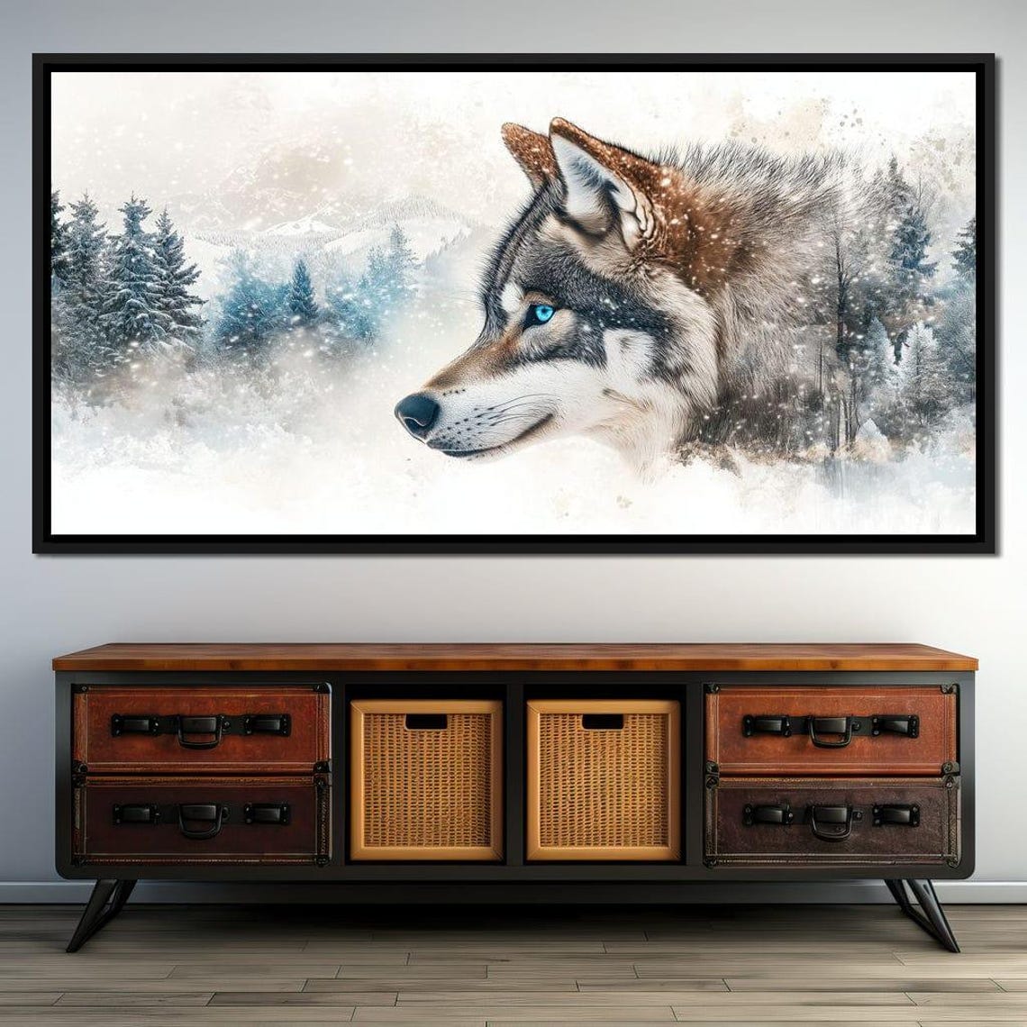 Wolf Profile Blue Eye Snowy Pine Double Exposure Wildlife Wall Art - Image 2