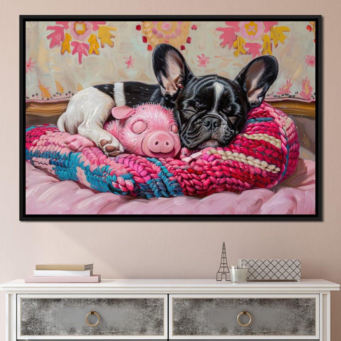 Sleeping French Bulldog Piglet Best Friends Cute Animal Art Poster - Image 2