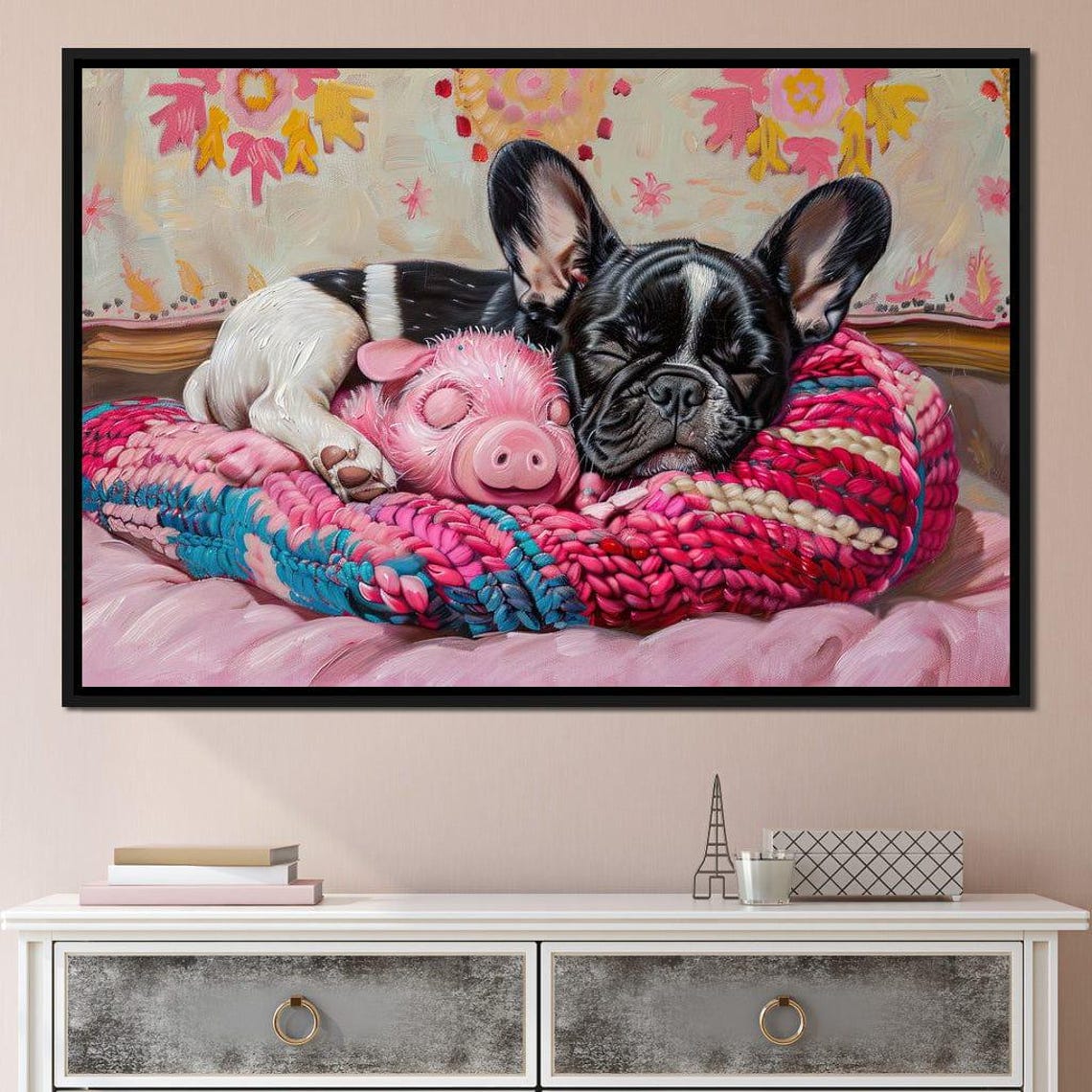 Slumbering Pup And Piglet Cute Animal Art Cozy Home Decor Dog And Piglet Print Nursery Wall Art Sweet Companions By Nichecanvas - Image 2