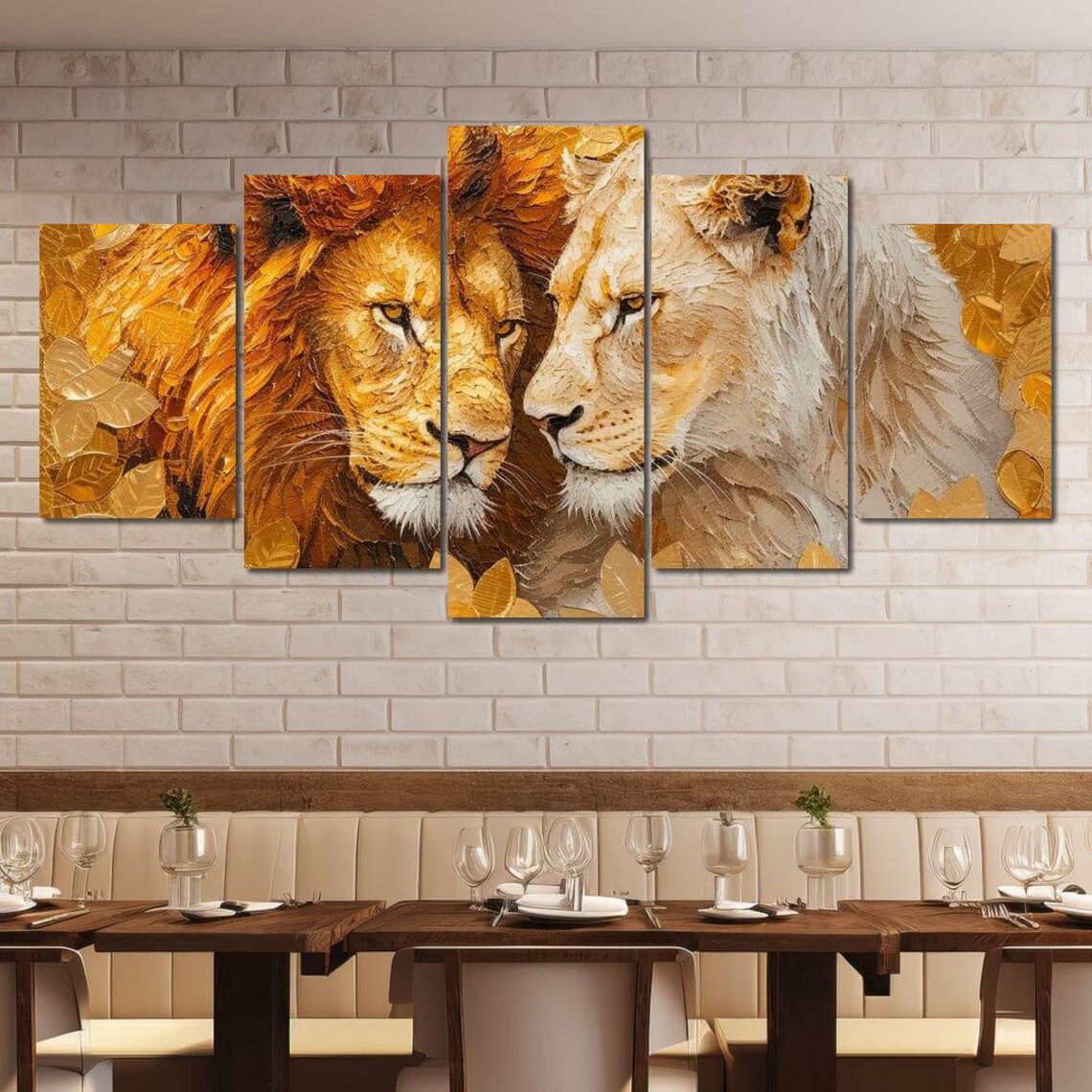 Golden Sovereigns Bond Regal Lion Art Home Decor Wildlife Painting Safari Themed Bold Color Animal Portrait By Nichecanvas