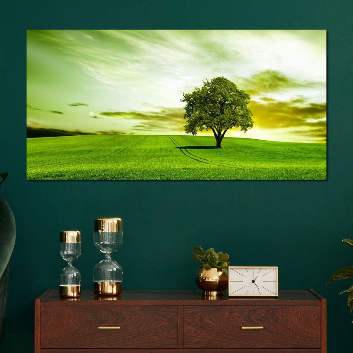 Lone Tree On Rolling Green Prairie Golden Hour Nature Landscape Poster - Image 4