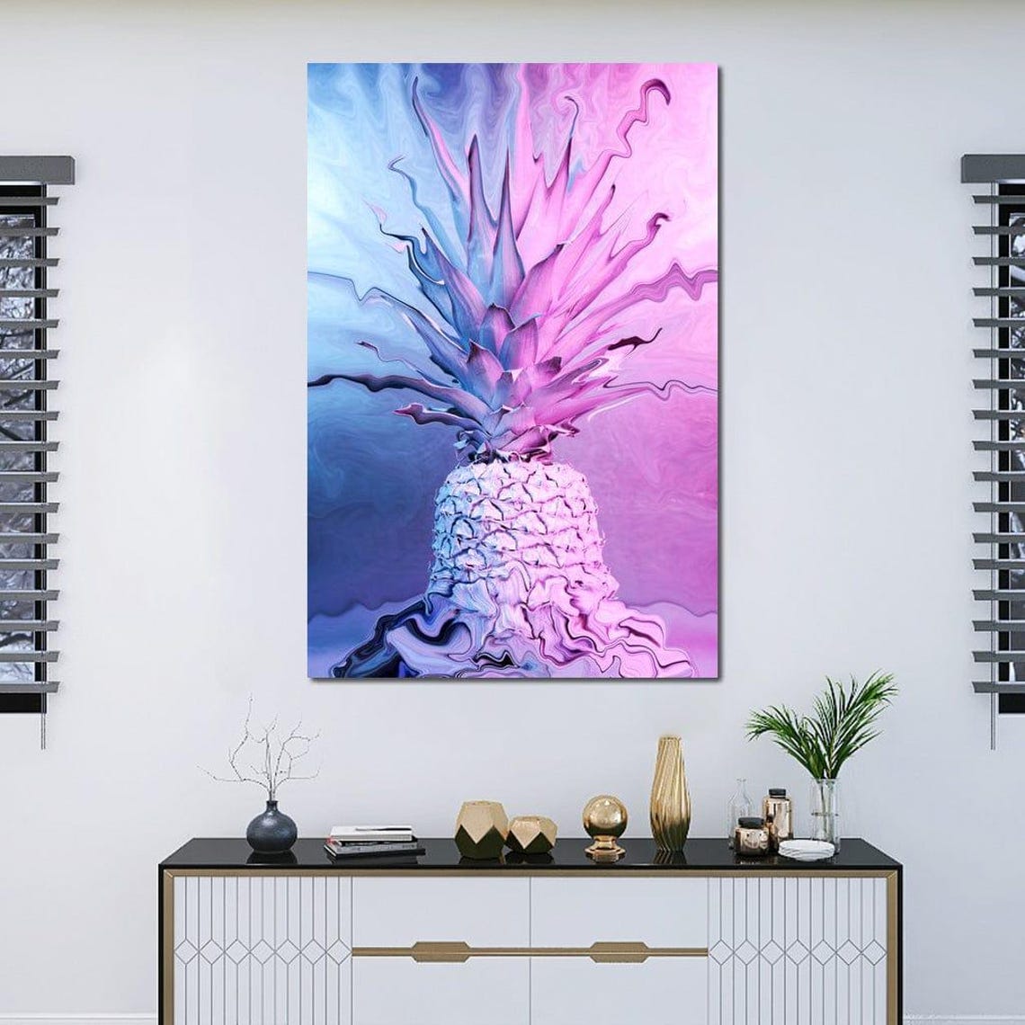 Psychedelic Neon Pineapple Pink Blue Modern Tropical Funky Wall Art - Image 3