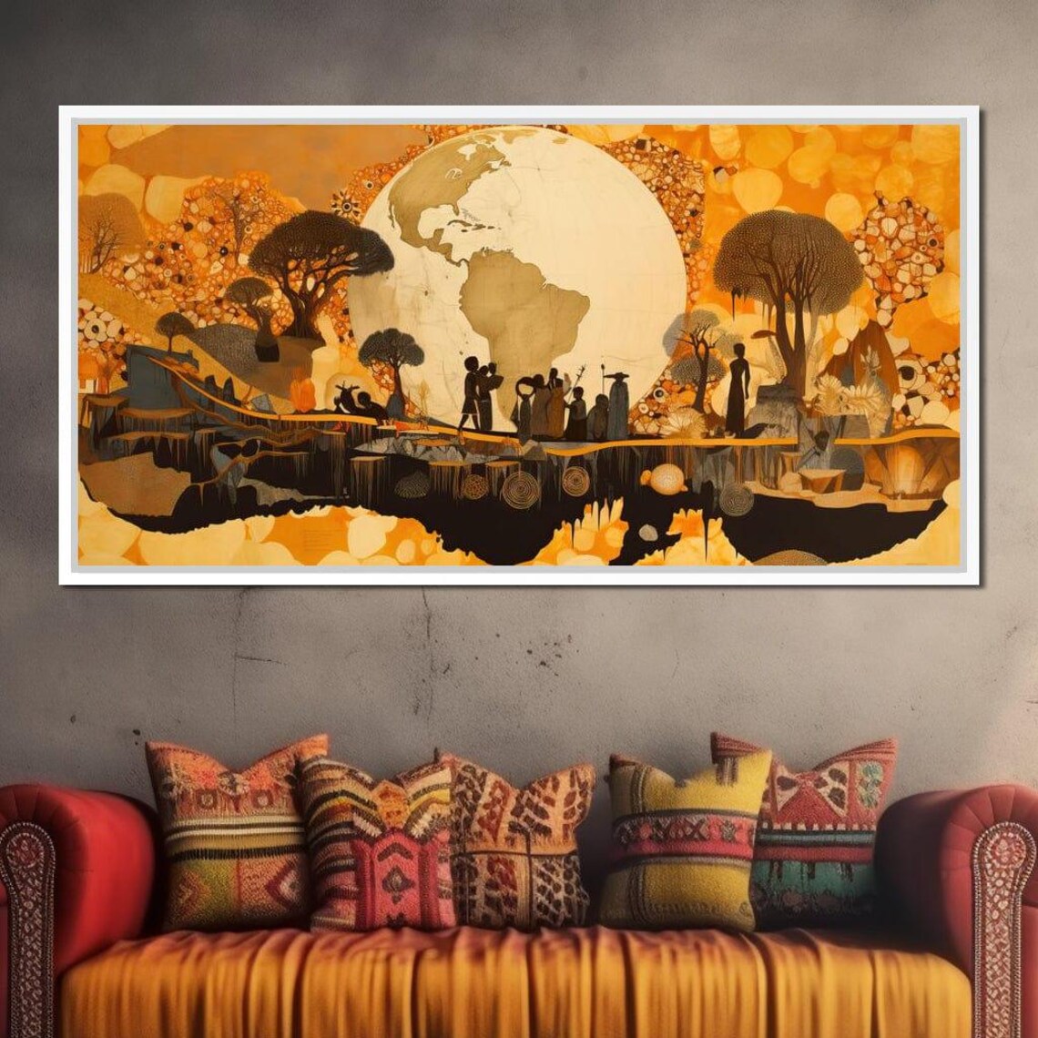 African Landscape Sakeem Gibbs Multi Panel Wall Art Warm Colors Brown Decor Yellow Tones Nature Scene By Nichecanvas - Image 2