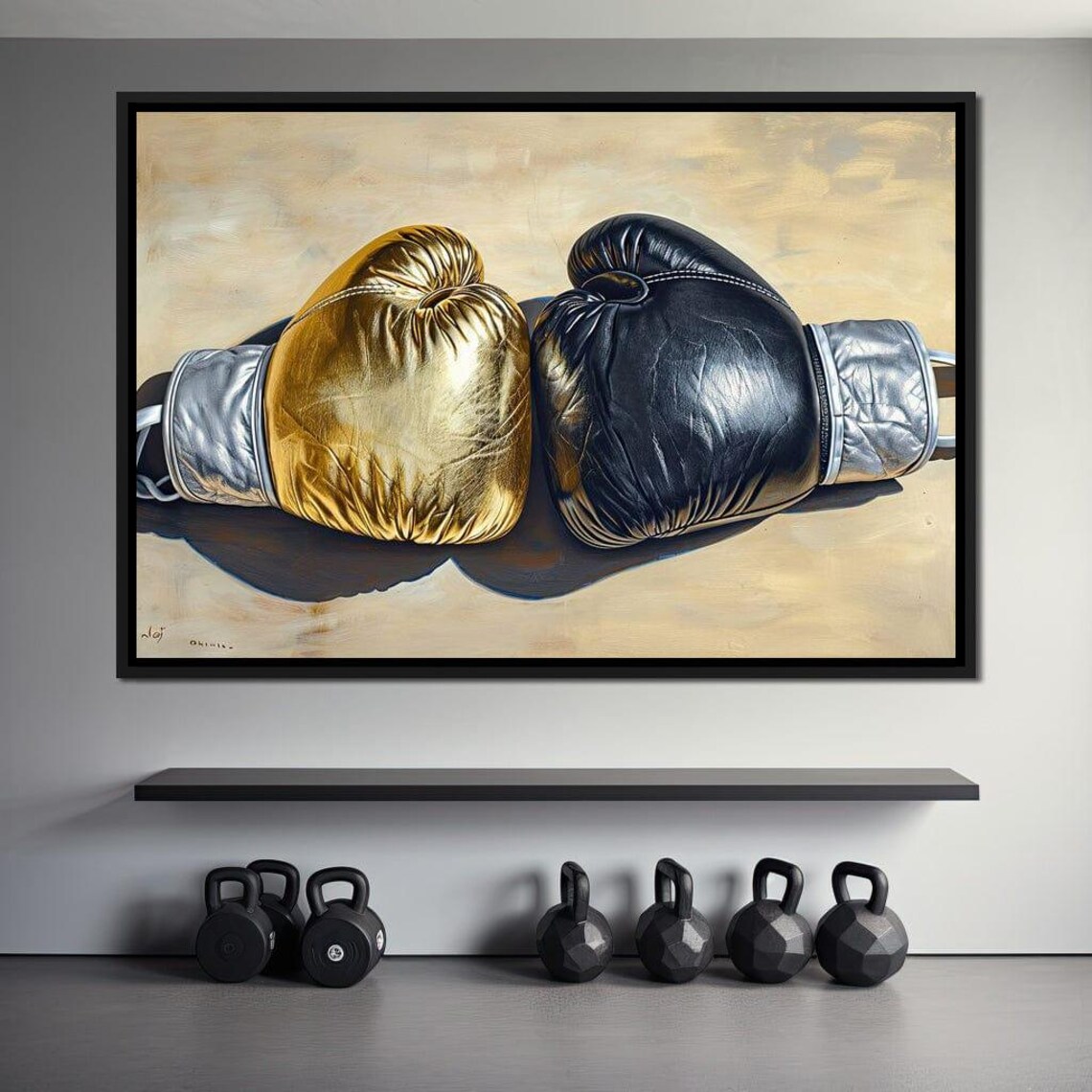 Golden Black Boxing Gloves Powerful Pair Sports Athletic Painting Art Poster - Image 3