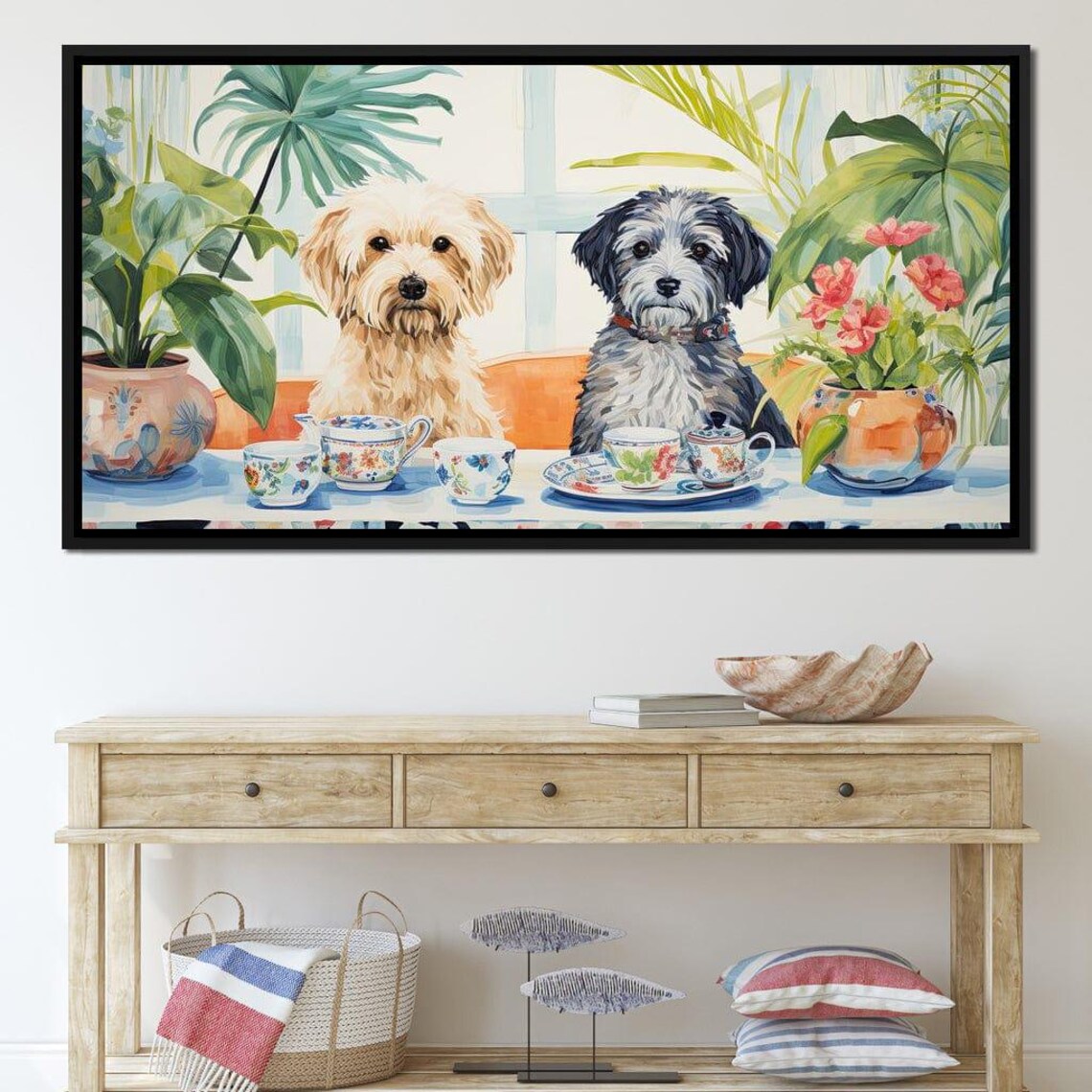 Two Shaggy Dogs Teatime Watercolor Cute Pets Whimsical Wall Poster - Image 2
