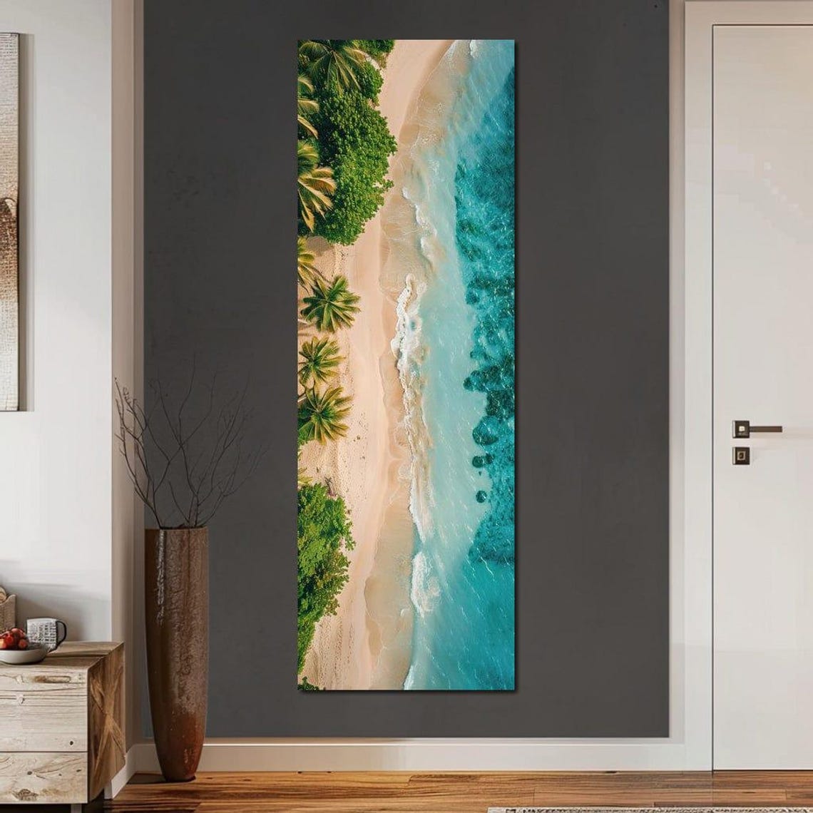 Aerial Tropical Beach Palm Trees Turquoise Ocean Shore View Poster - Image 4