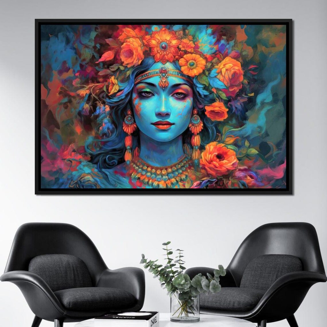 Colorful Hindu Goddess Portrait Floral Crown Spiritual Decor Poster - Image 2