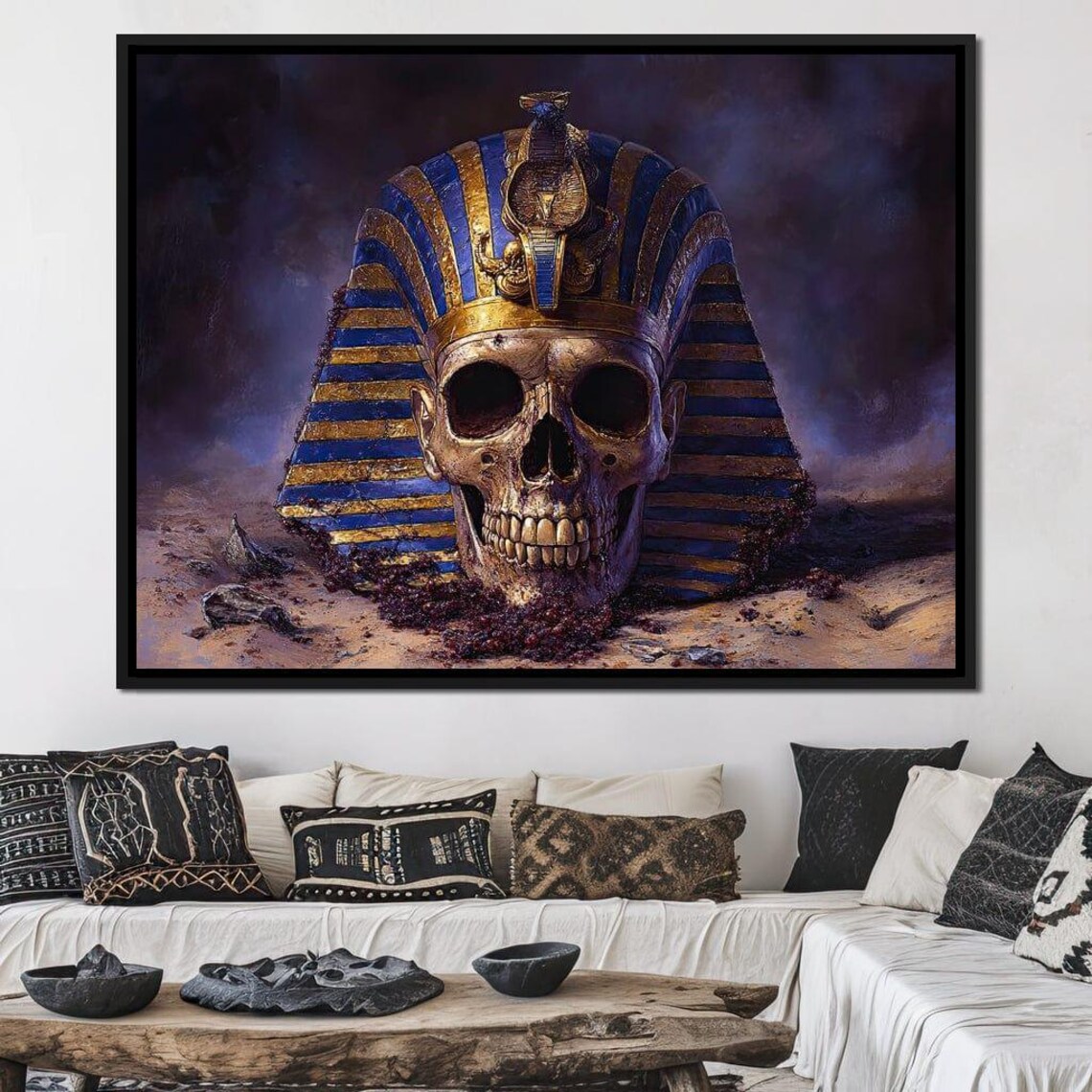 Egyptian Pharaoh Skull in Golden Burial Headdress Dark Poster - Image 4