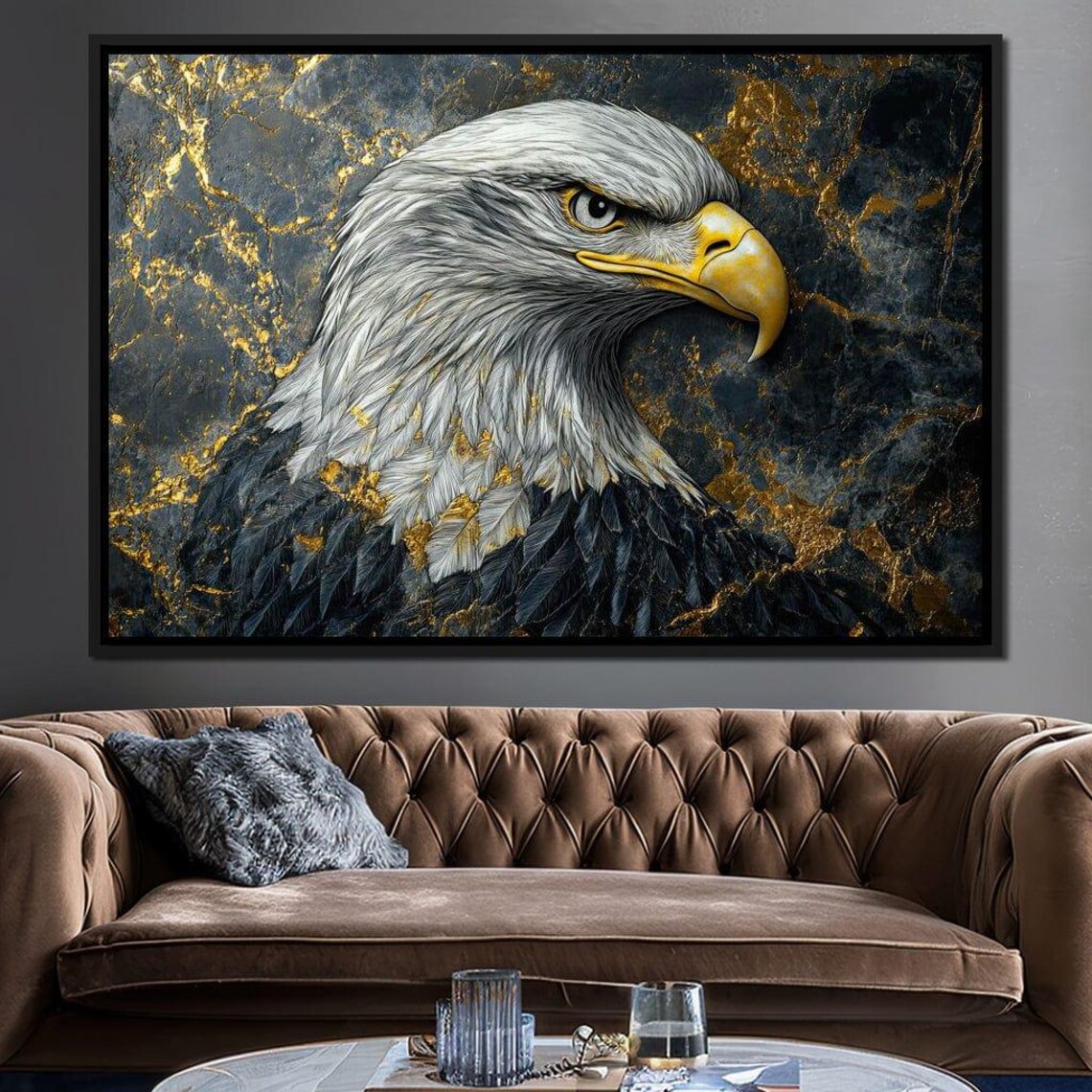Bald Eagle Gold Marble Portrait Majestic Bird of Prey Wildlife Poster - Image 2