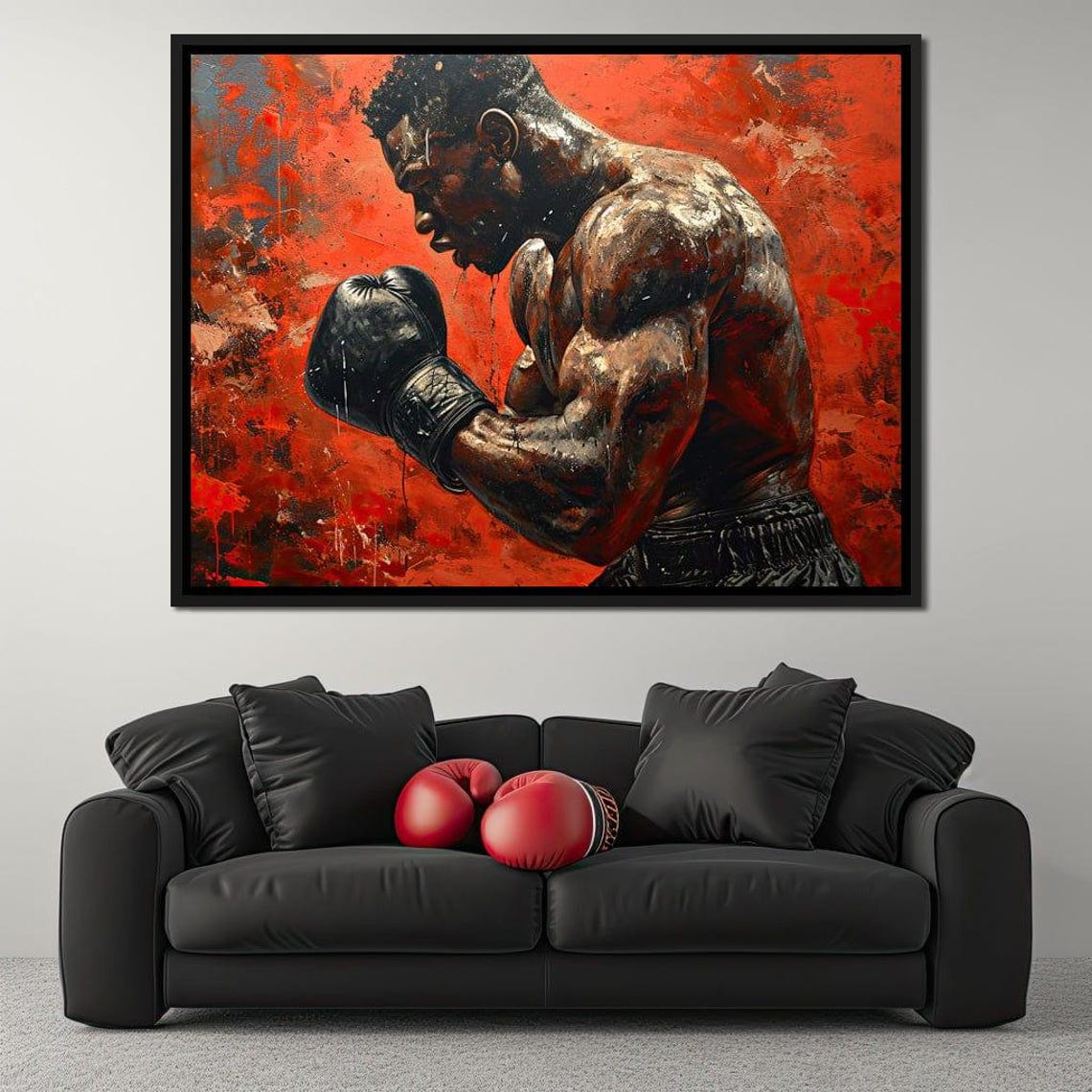 Powerful Boxer Fighting Stance Red Motivational Sports Gym Art Poster - Image 4