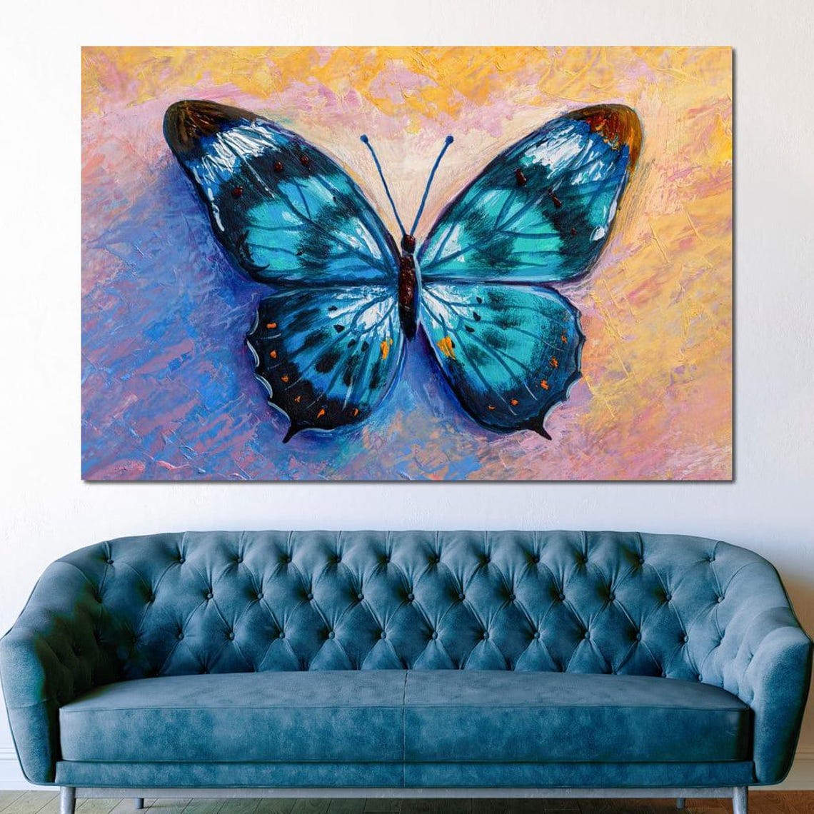 Blue Butterfly On Pastel Painted Background Vibrant Insect Art Poster - Image 3