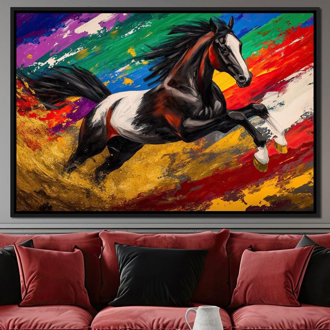 Galloping Horse Leaping Through Explosive Rainbow Paint Swirls Poster - Image 4