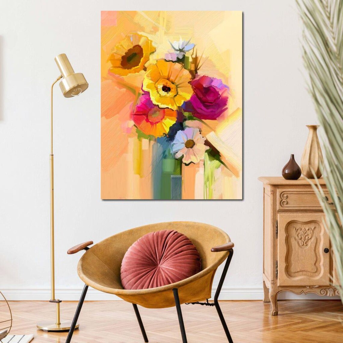 Cheerful Yellow Bloom Bouquet Watercolor Floral Wall Art Print - Image 3