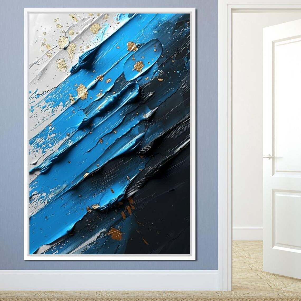 Sapphire Currents Goldleaf Flow, Modern Abstract Art