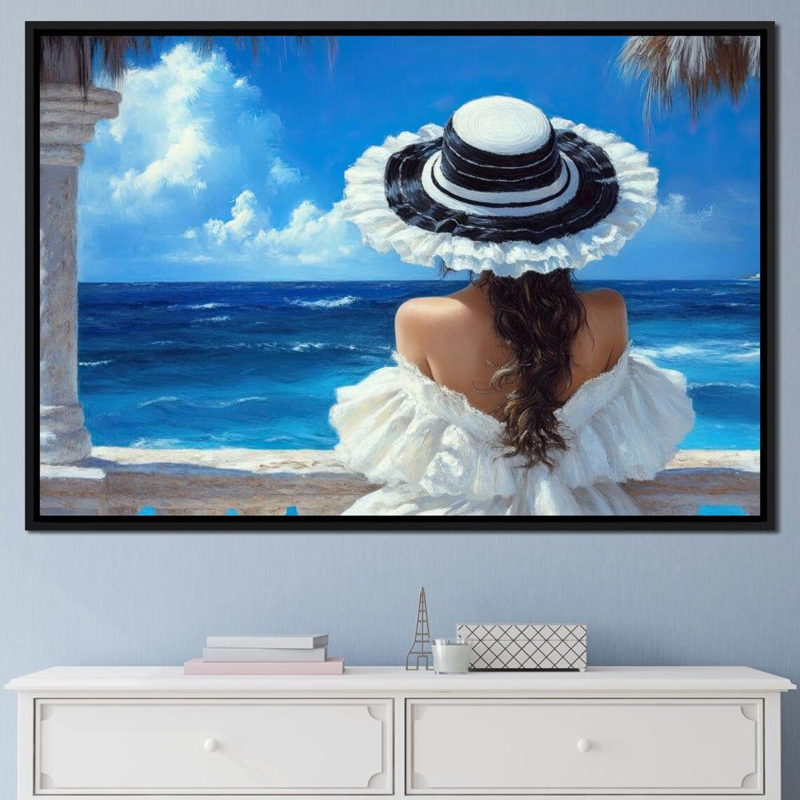 Woman In A Sun Hat Gazing At The Bright Ocean Coastline Poster - Image 3