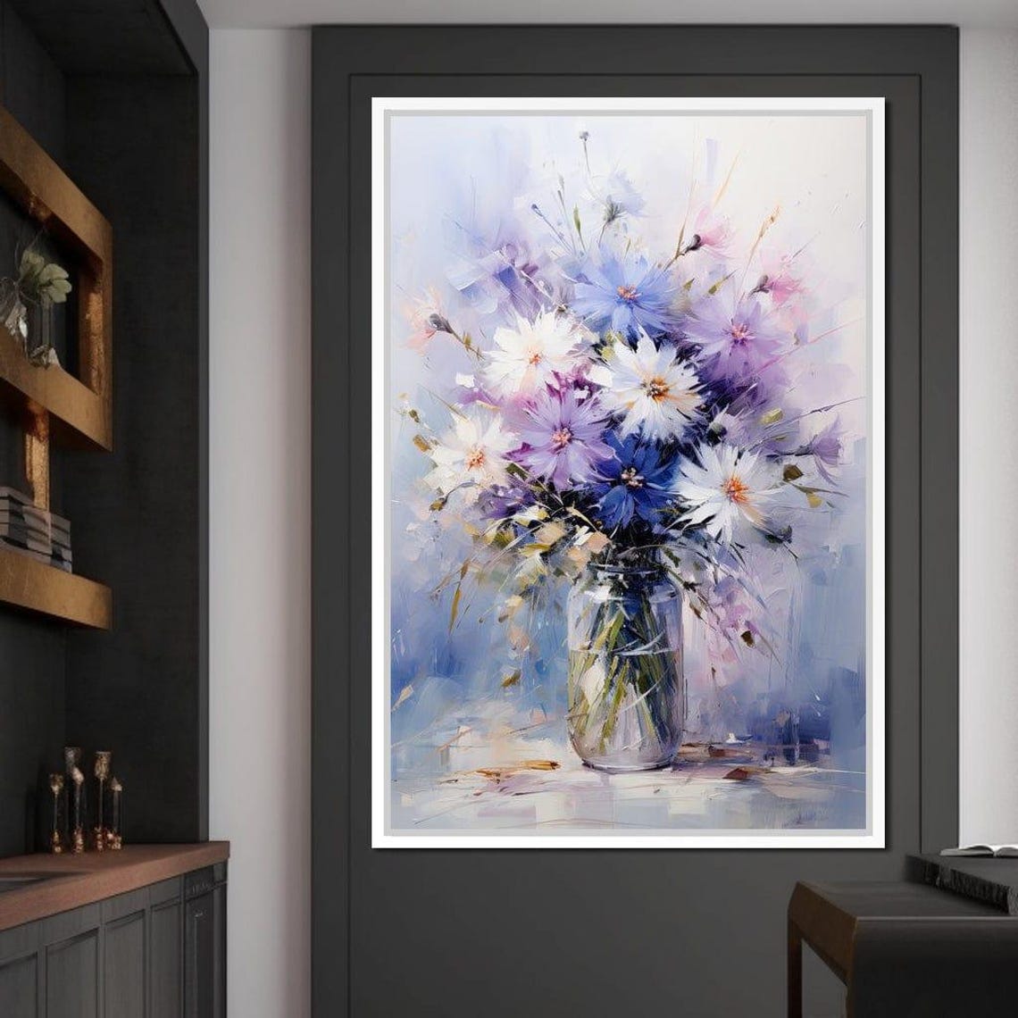 Blue Purple Watercolor Wildflower Bouquet Jar Abstract Art Print - Image 3
