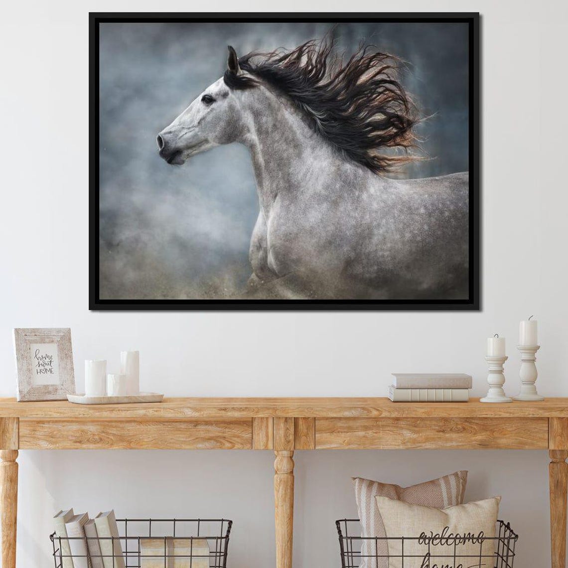 Gray Andalusian Horse Flowing Mane Dramatic Equine Portrait Art Print - Image 2