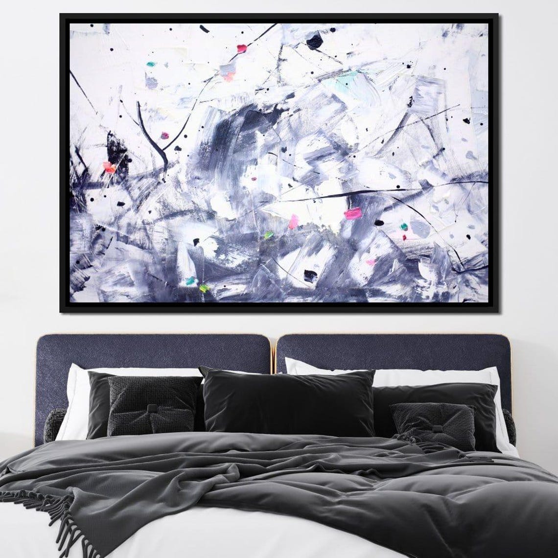 White Gray Minimalist Abstract with Pink Accents Modern Wall Art Print