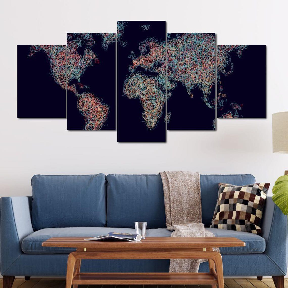 World Map Circles Abstract Map Art Geometric Wall Art Modern Home Decor Multi Panel World Map By Nichecanvas