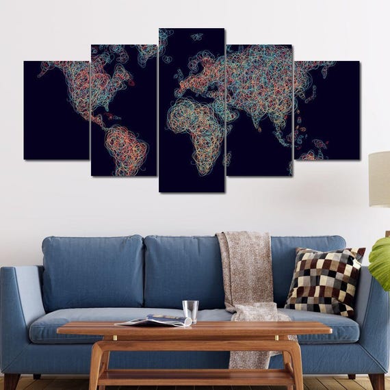 World Map Circles Abstract Map Art Geometric Wall Art Modern Home Decor Multi Panel World Map By Nichecanvas