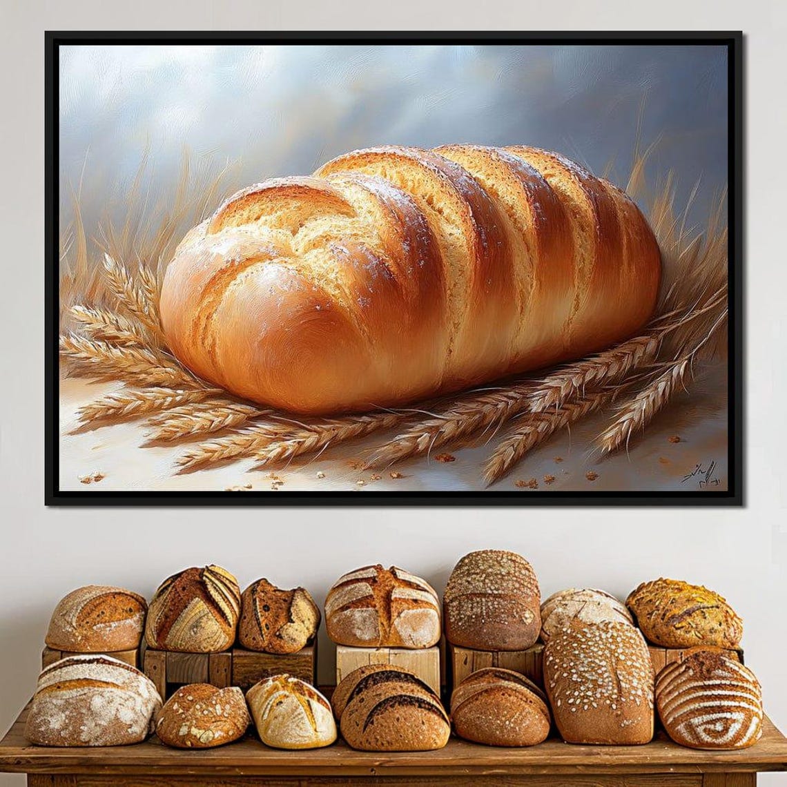 Golden Braided Bread Loaf Wheat Stalks Rustic Bakery Kitchen Poster - Image 2
