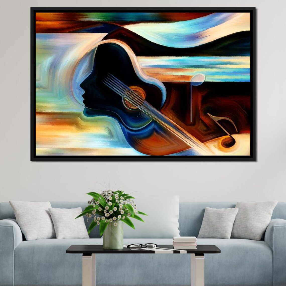 Musical Mind Guitar Silhouette Abstract Watercolor Psychedelic Art Poster - Image 3