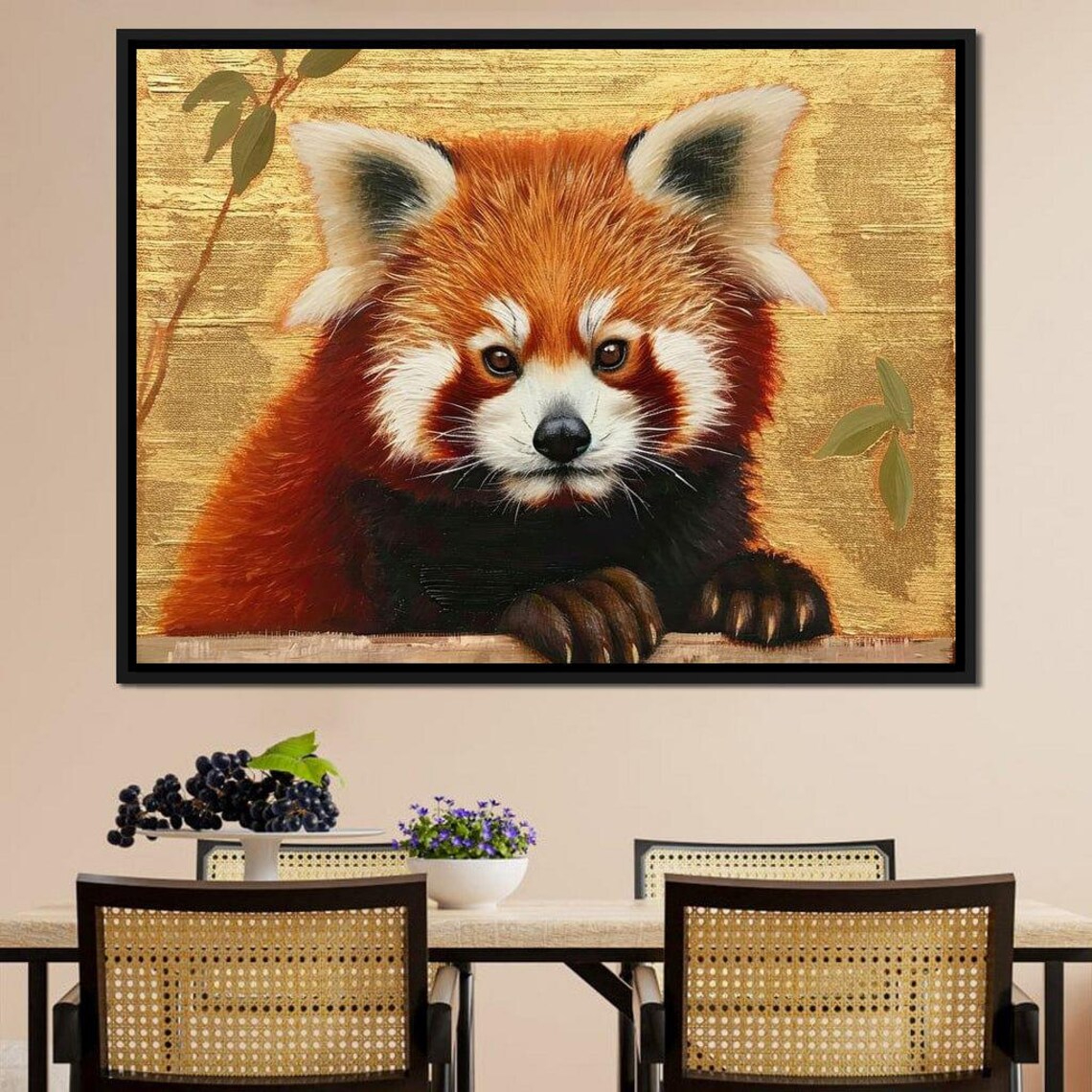 Cute Red Panda Portrait Golden Background Wildlife Art Print