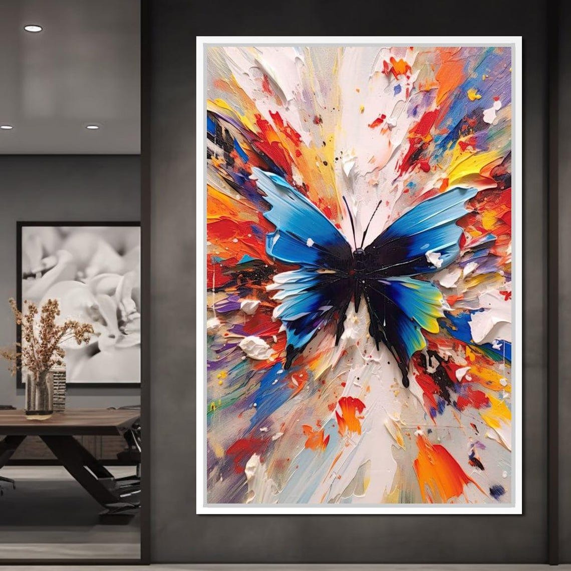 Blue Morpho Butterfly Vivid Colorful Abstract Splash Artwork Poster - Image 3