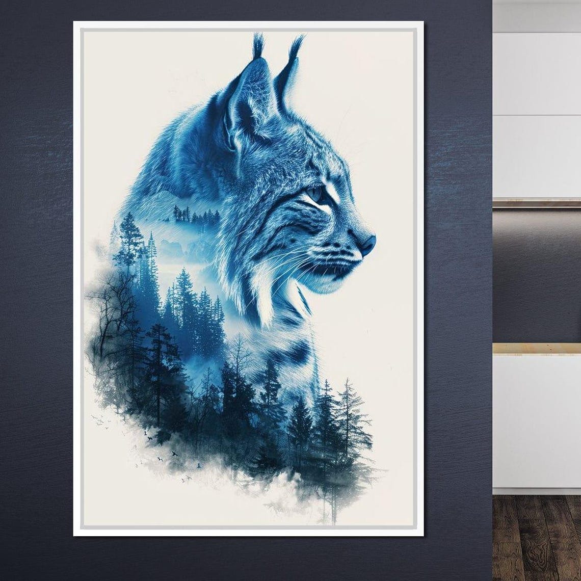 Blue Lynx Portrait With Forest Double Exposure Wildlife Poster - Image 3