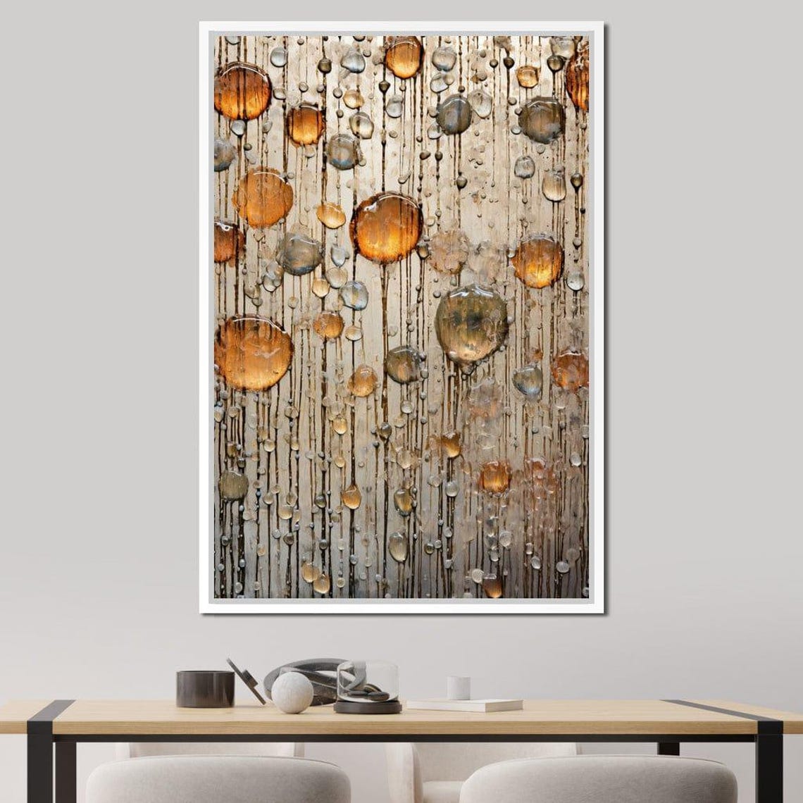 Amber Glass Droplets 3D Texture Beige Abstract Vertical Wall Art Print - Image 2