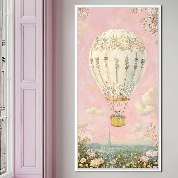 Whimsical Ballad Of Airborne Dreams Hot Air Balloon Home Decor Pastel Fantasy Art Romantic Sky Adventure By Nichecanvas