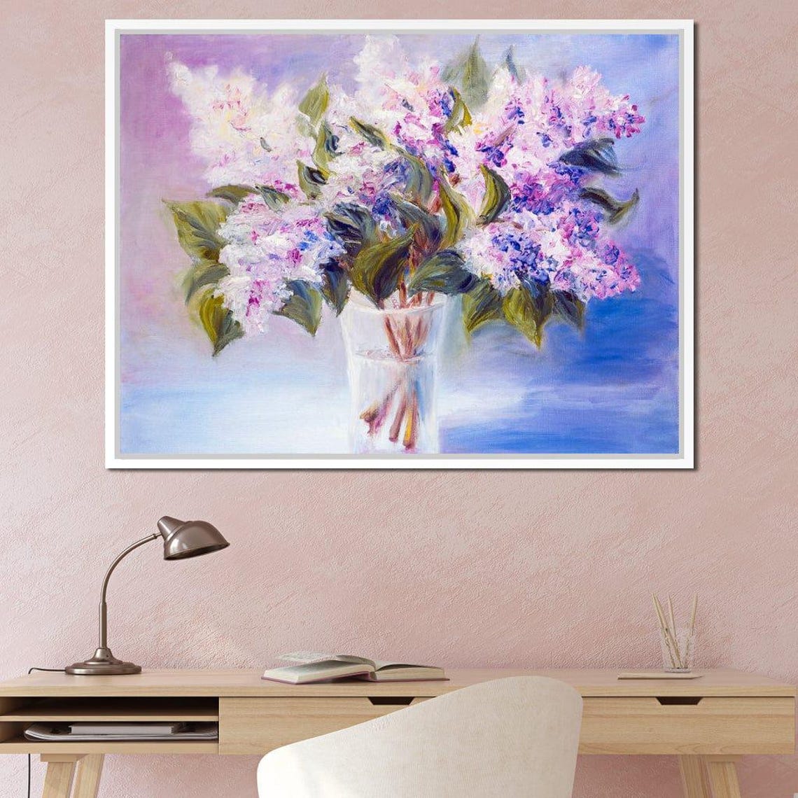 Lilacs In Glass Vase Soft Lavender Impressionist Floral Wall Art Print