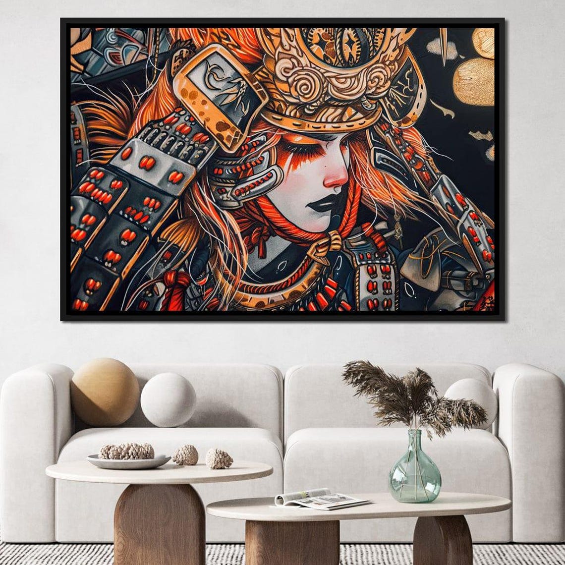 Female Samurai Warrior Ornate Armor Red Gold Japanese Art Wall Poster - Image 2