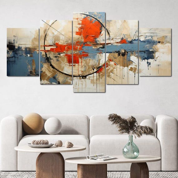 Golden Royal Geometric Harmony 06 Wildrose Creations Modern Abstract Art Elegant Wall Decor Blue Beige Red By Nichecanvas