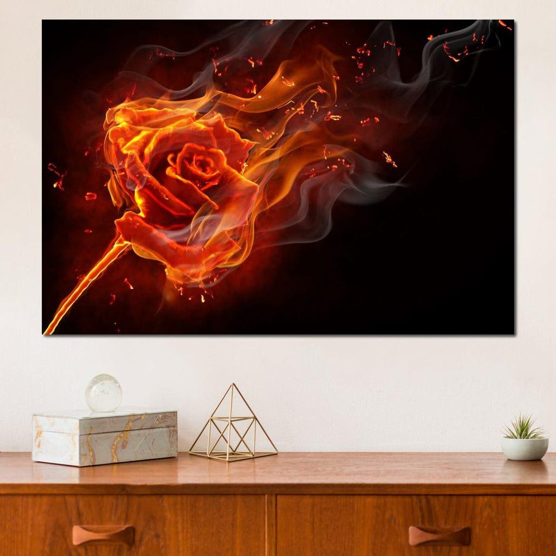 Fiery Rose Burning Flame On Black Background Dramatic Art Poster - Image 4