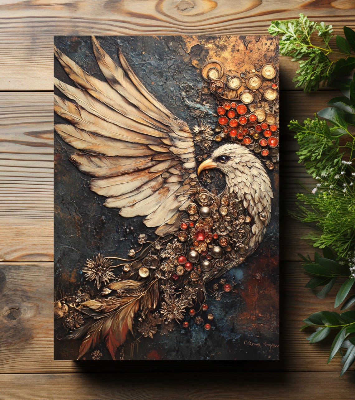 Majestic White Eagle Gemstone Steampunk Hardcover Journal Art Print - Image 3
