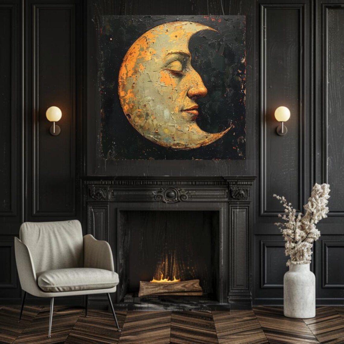 Vintage Crescent Moon Face Art Print, Mystical Moon - Image 4