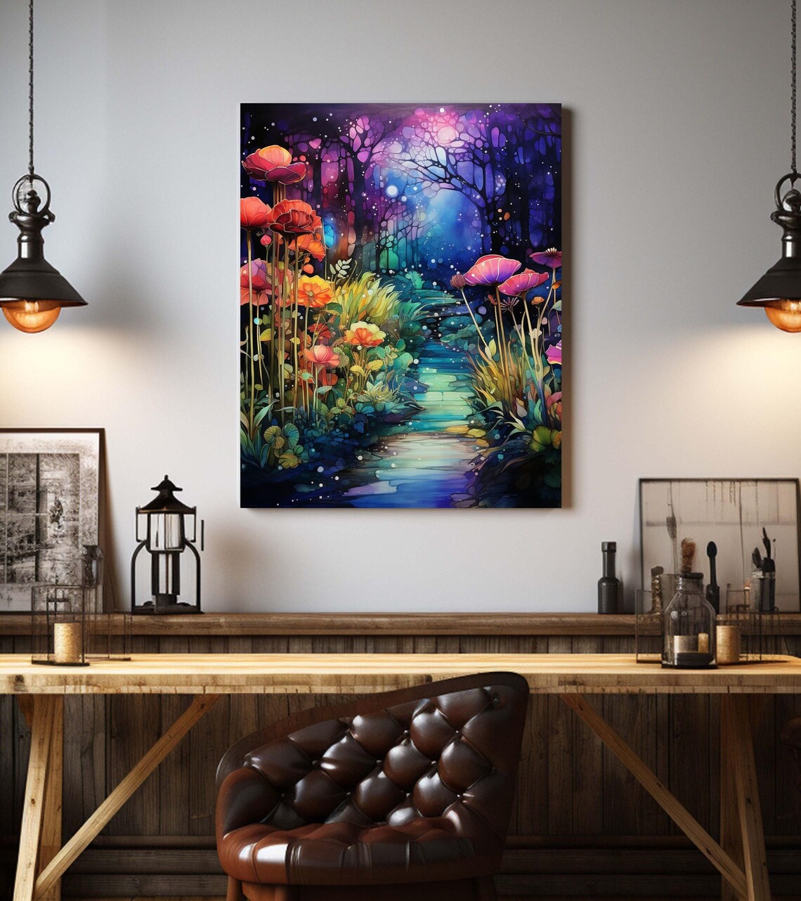 Alcohol Ink Garden With Poppies Purple Mystical Forest Poster