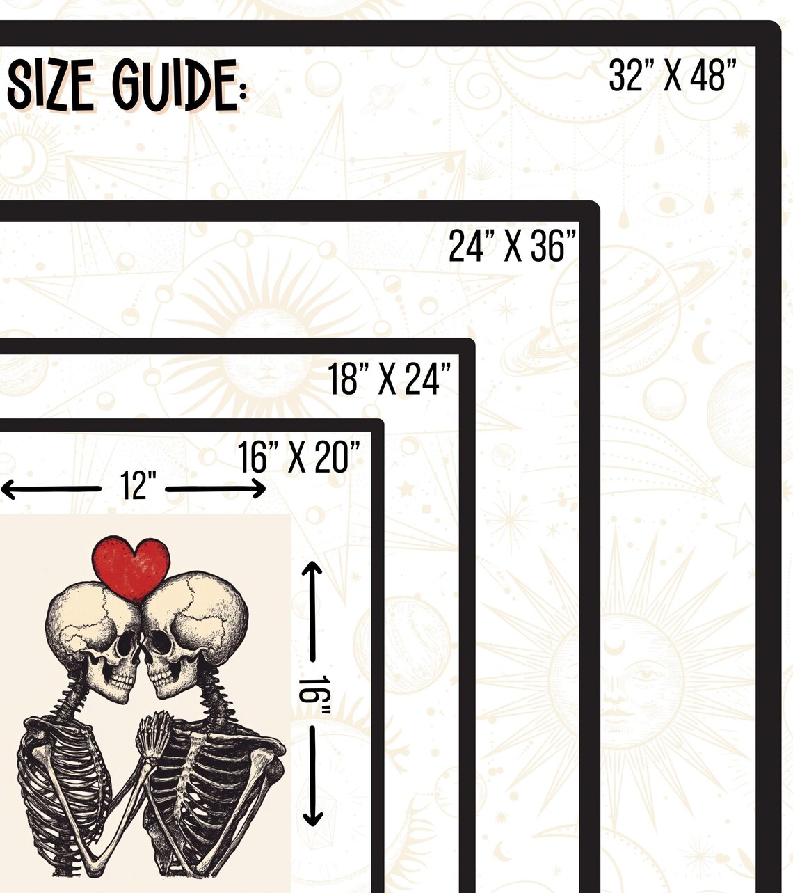Skeleton Couple in Love with Red Heart Gothic Valentine Art Poster - Image 2