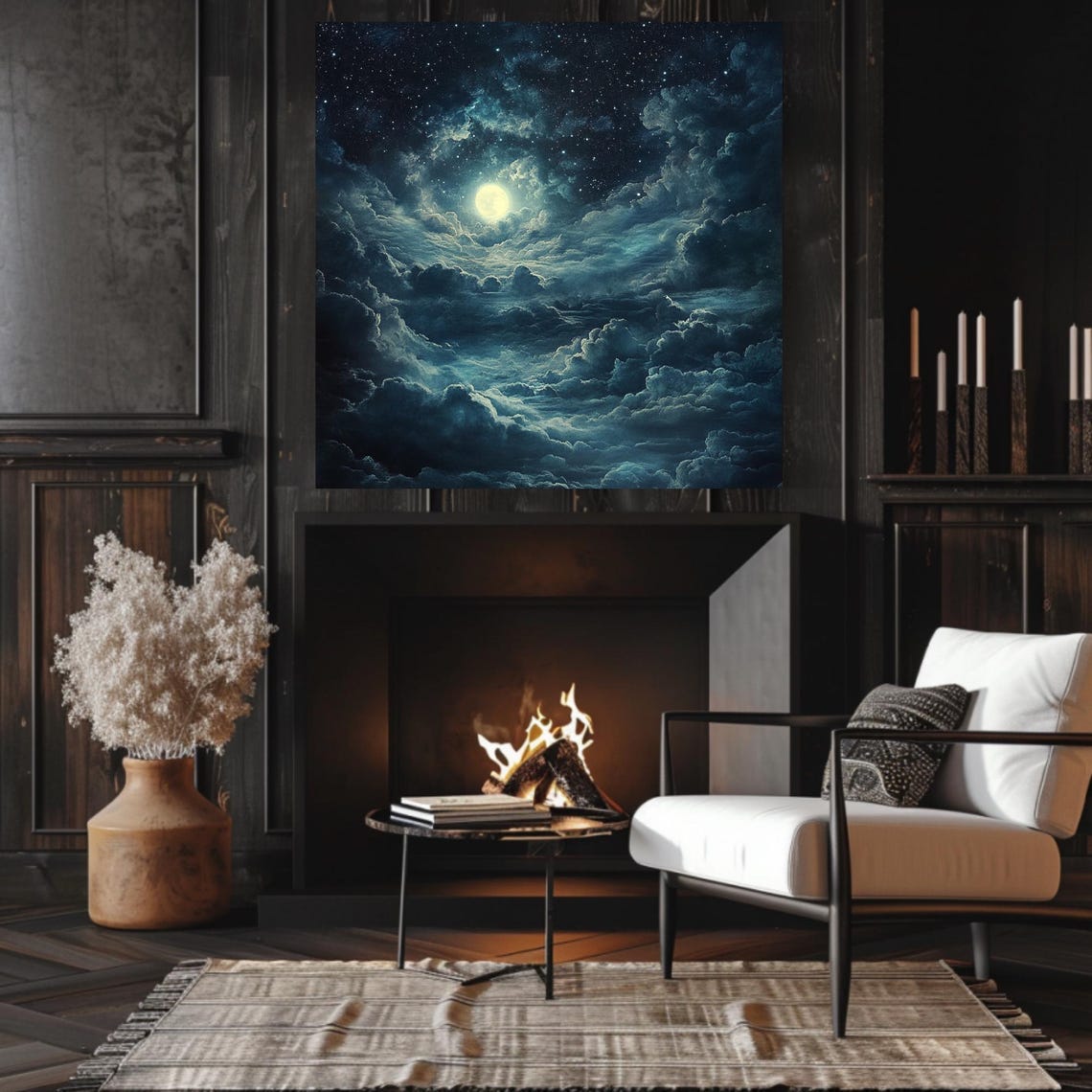 Moonlit Cloudscape Wall Art Enchanting Night Sky Print Dreamy Celestial Decor Mystical Clouds And Stars Art Unique Gift Idea - Image 3