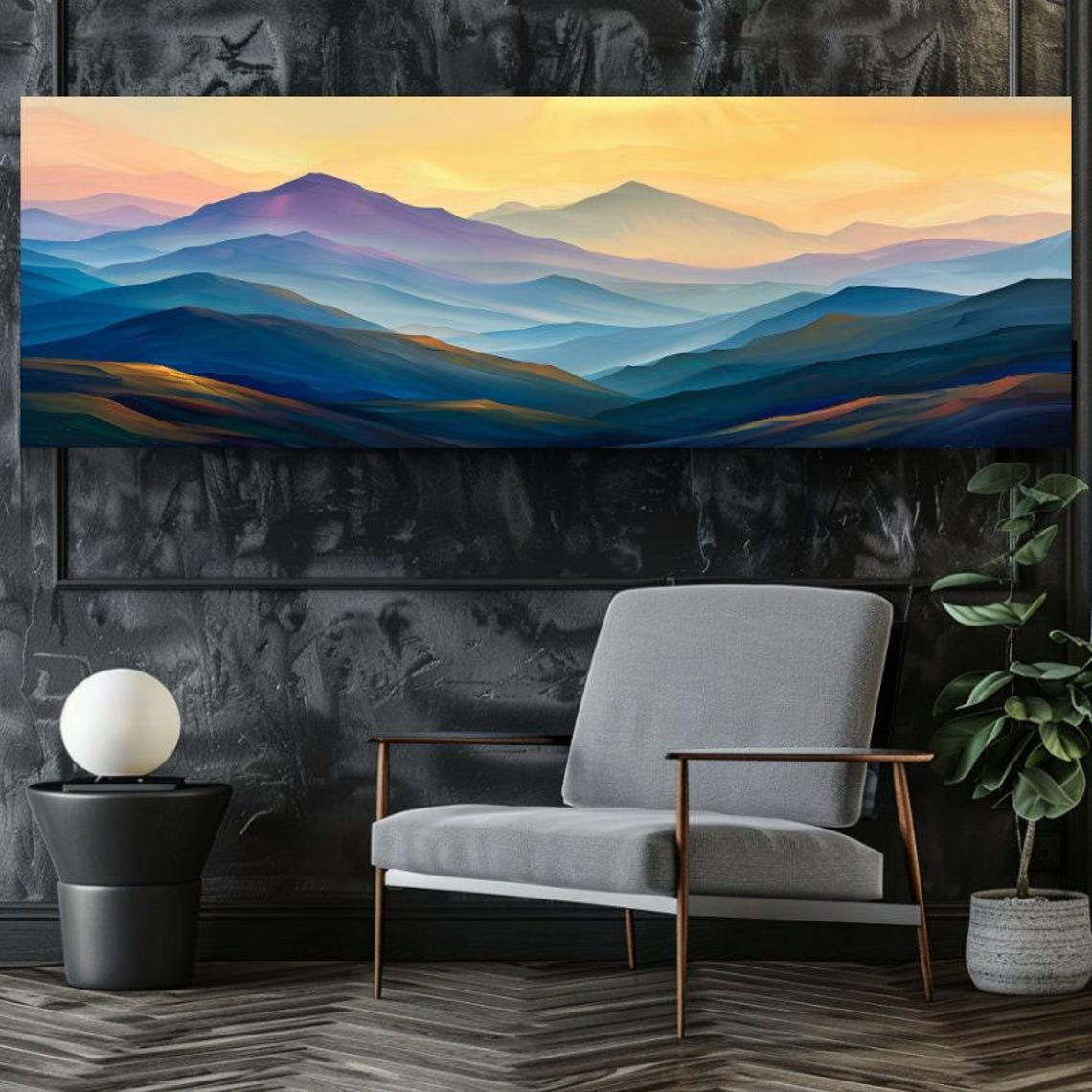 Golden Sunrise Over Layered Blue Mountain Ranges Panorama Poster - Image 2