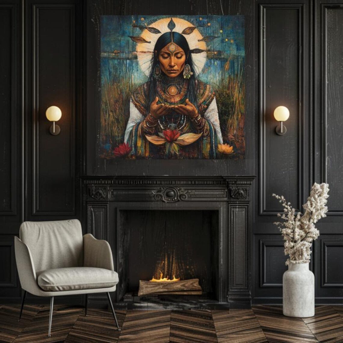 Divine Spiritual Mother with Halo Cupped Hands Sacred Feminine Poster - Image 2