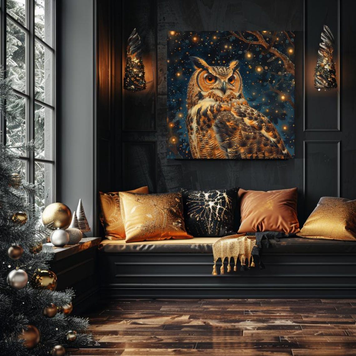 Great Horned Owl Night Sky Glowing Amber Eyes Wildlife Poster - Image 2